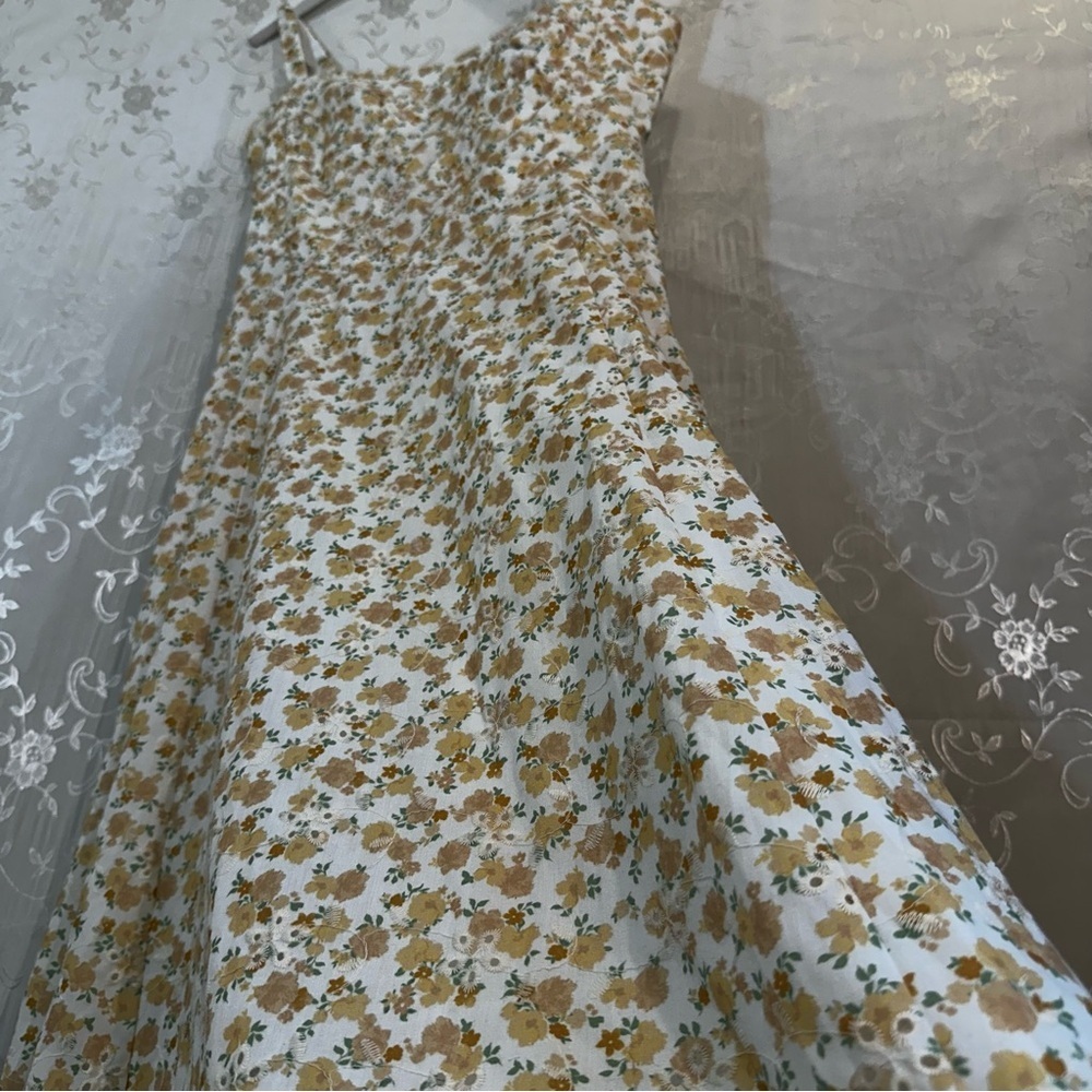 Moon River Cream Yellow Floral Print Lace Corset Midi Dress Small Brunch Girly - Picture 14 of 15